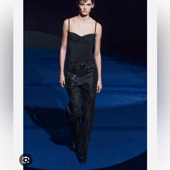 Zara Black Sequined Patterned Pants | 6 - Picture 4 of 8